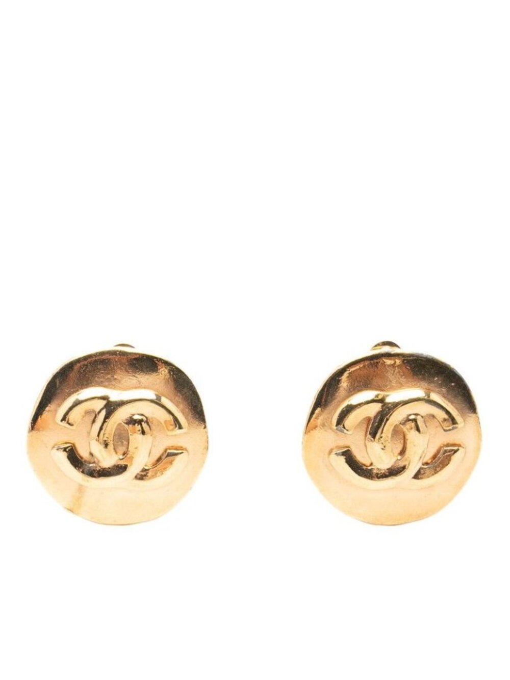 Chanel CC Logo Vintage Round Earrings Stamp Gold Plated